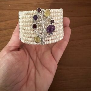 EXCELLENT CONDITION/SELDOM WORN.  9-row cultured pearl cuff bracelet.